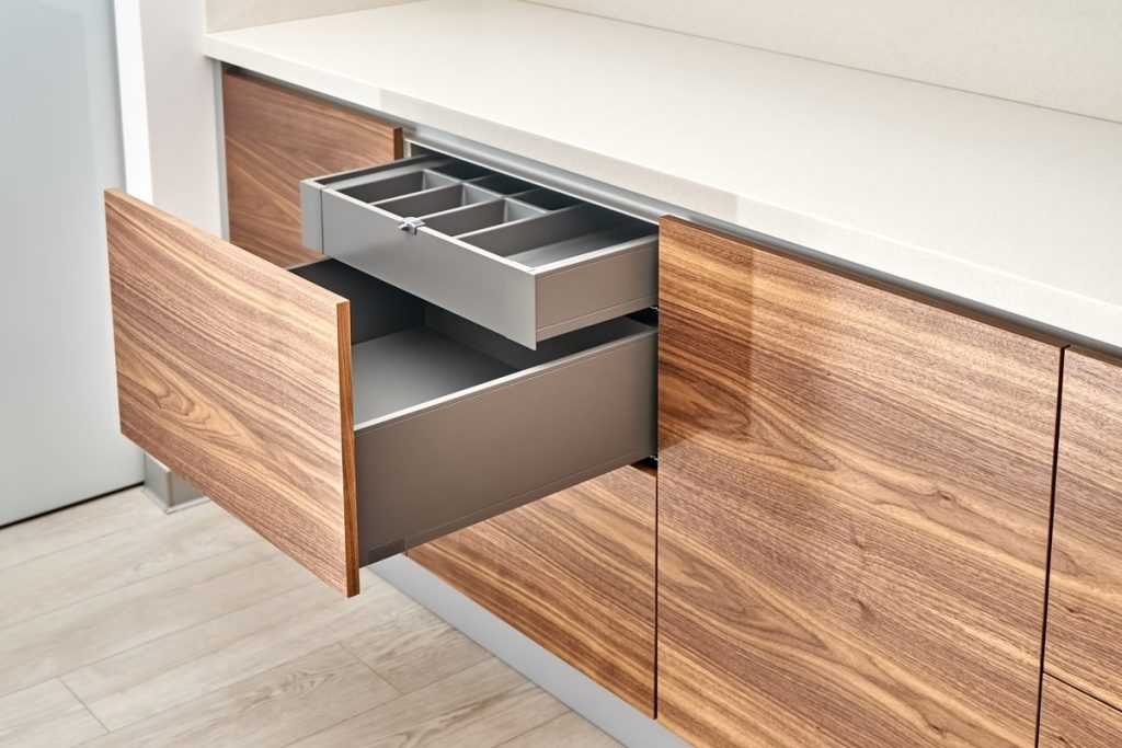 Walnut cabinets are also popular and Modern Kitchen Cabinets.